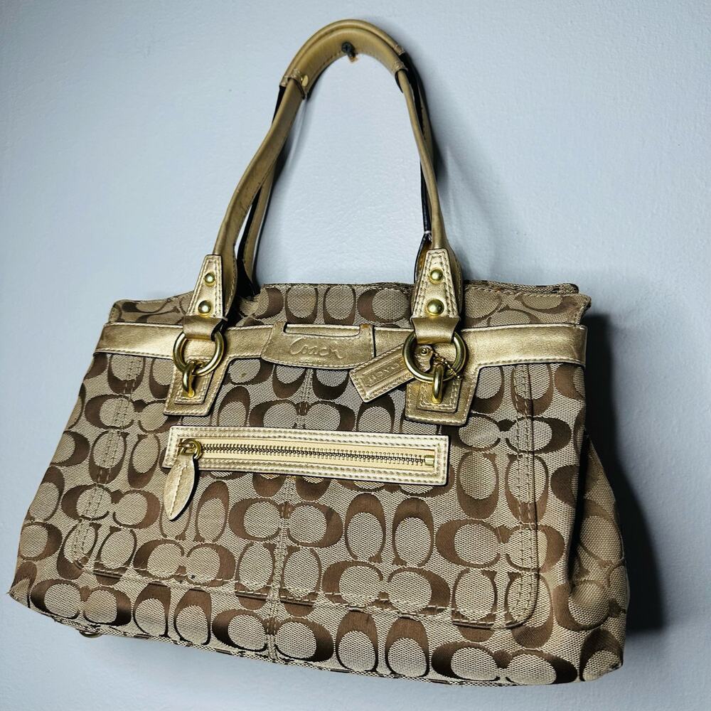 COACH Women's Brown Penelope Signature Leather Duffle Hobo Shoulder Handbag - Picture 4 of 11